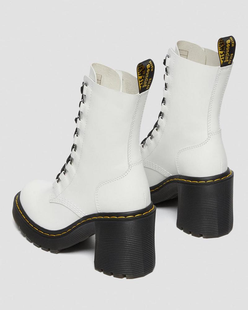 Women's Dr Martens Chesney Leather Flared Heel Heeled Boots White | AU 137YXF